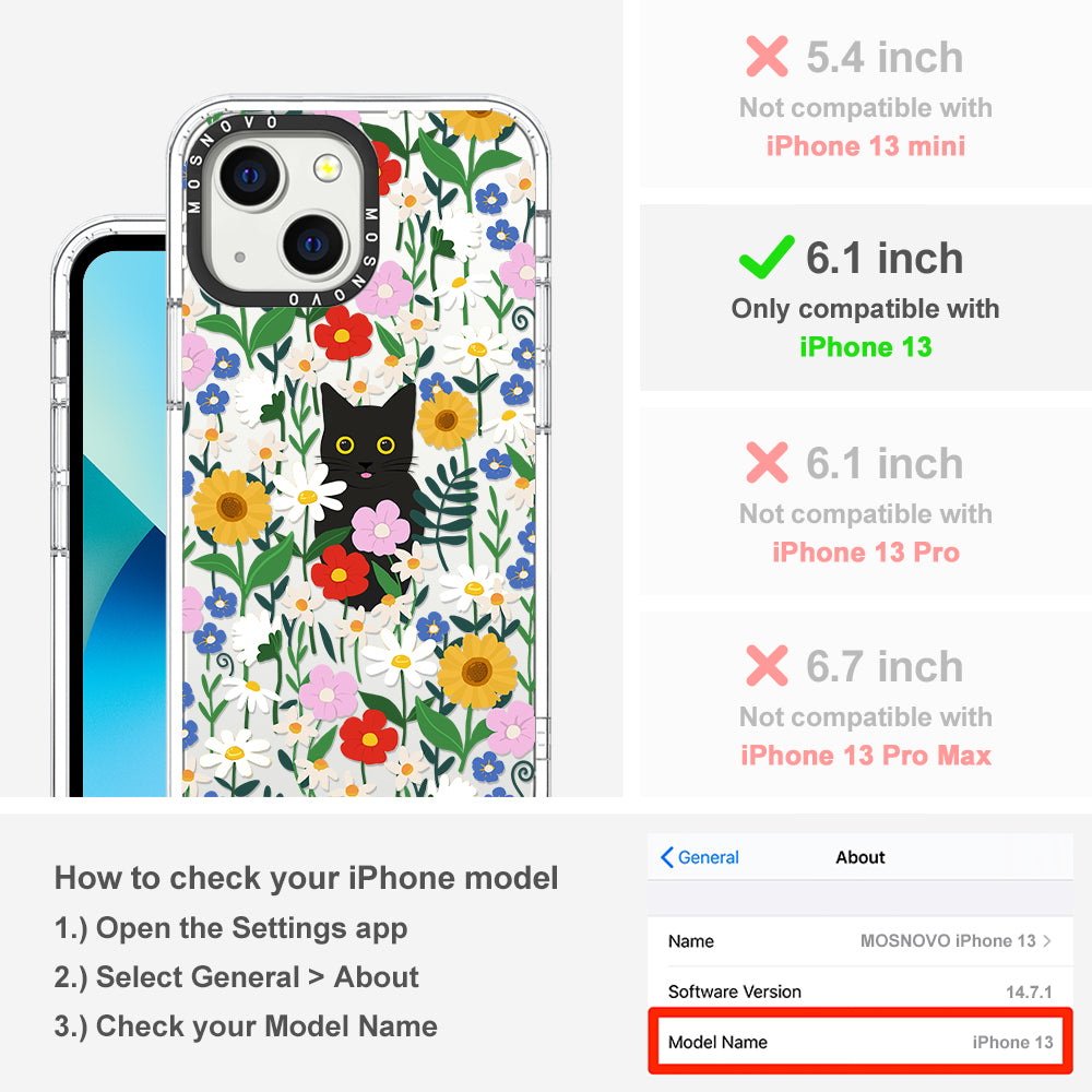 Black Cat in Garden Phone Case - iPhone 13 Case - MOSNOVO