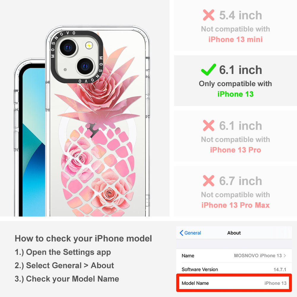 Pink Floral Pineapple Phone Case - iPhone 13 Case - MOSNOVO