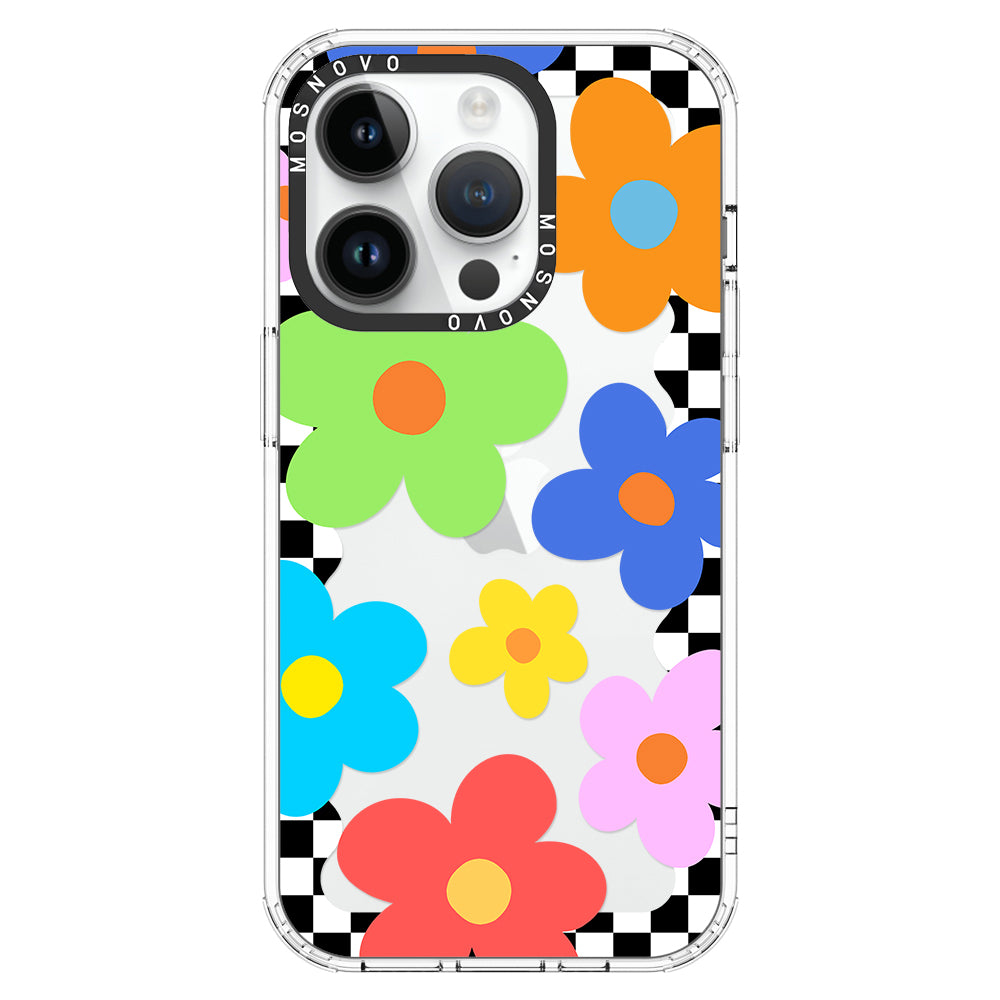 60's Checkered Floral Phone Case - iPhone 14 Pro Case - MOSNOVO