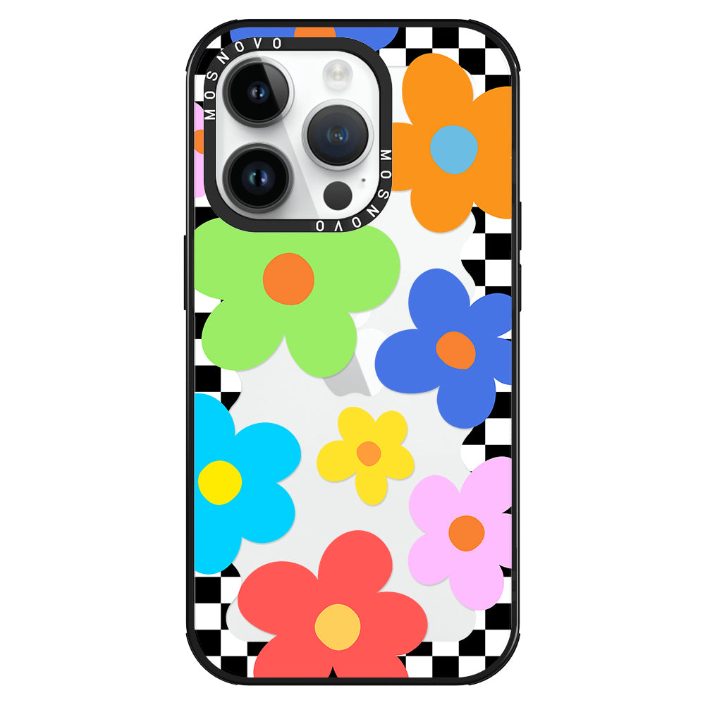 60's Checkered Floral Phone Case - iPhone 14 Pro Case - MOSNOVO