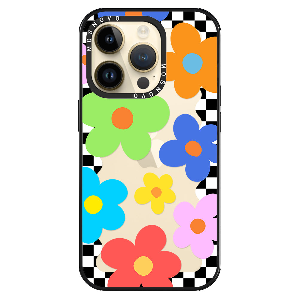 60's Checkered Floral Phone Case - iPhone 14 Pro Case - MOSNOVO