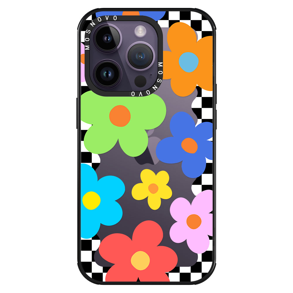 60's Checkered Floral Phone Case - iPhone 14 Pro Case - MOSNOVO