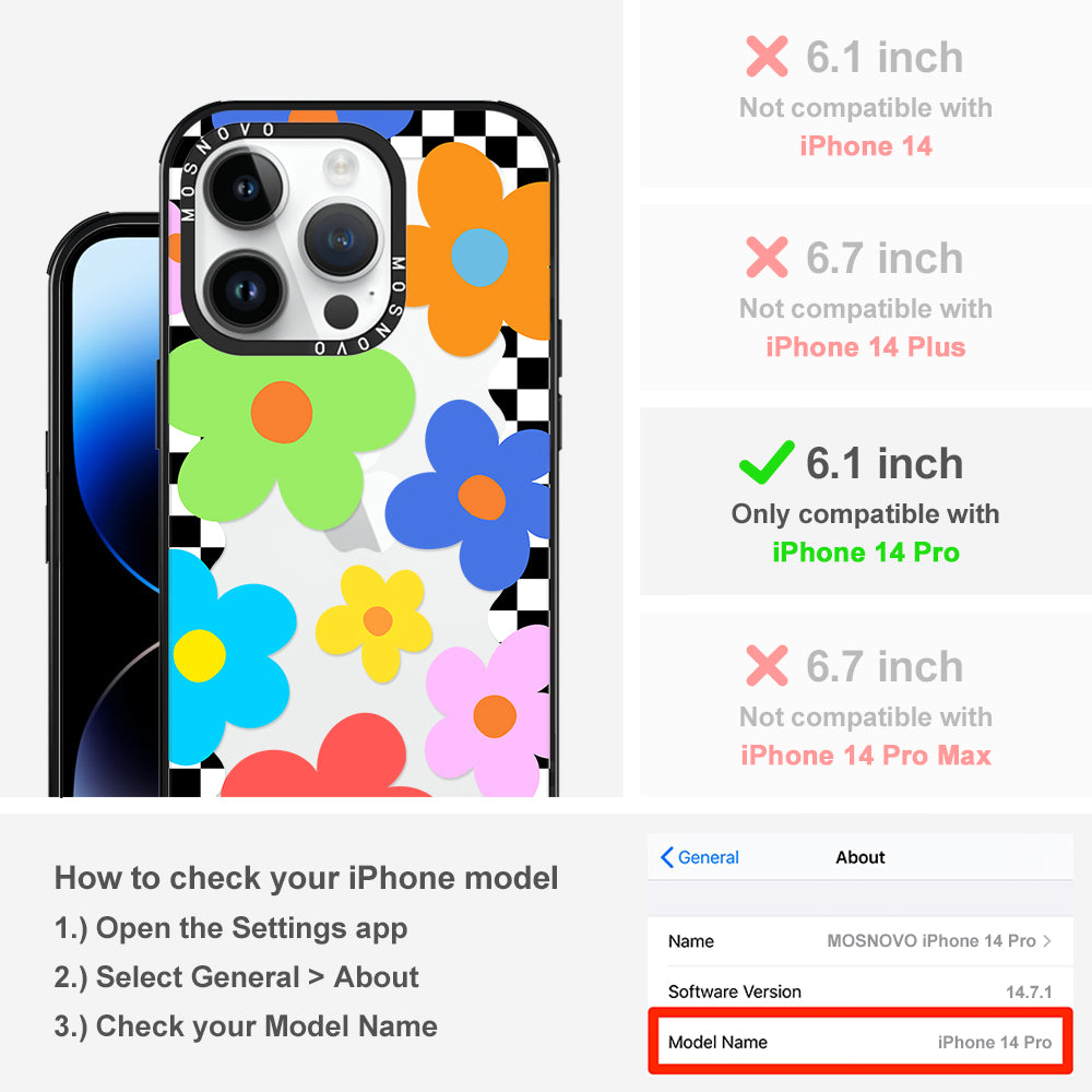 60's Checkered Floral Phone Case - iPhone 14 Pro Case - MOSNOVO