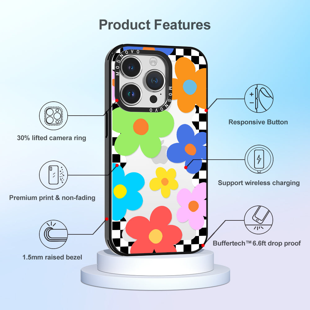 60's Checkered Floral Phone Case - iPhone 14 Pro Case - MOSNOVO