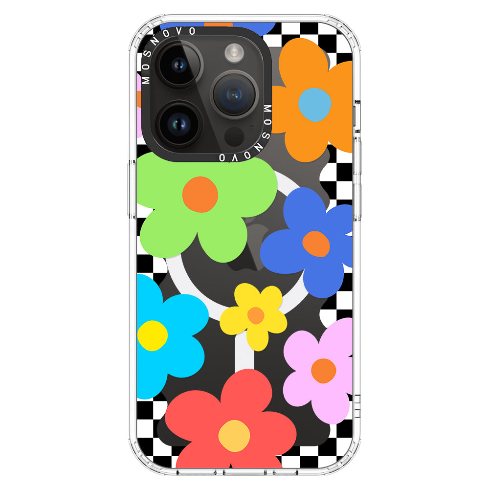 60's Checkered Floral Phone Case - iPhone 14 Pro Case - MOSNOVO