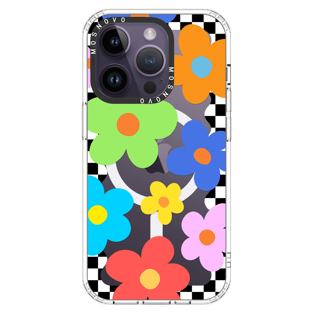 60's Checkered Floral Phone Case - iPhone 14 Pro Case - MOSNOVO