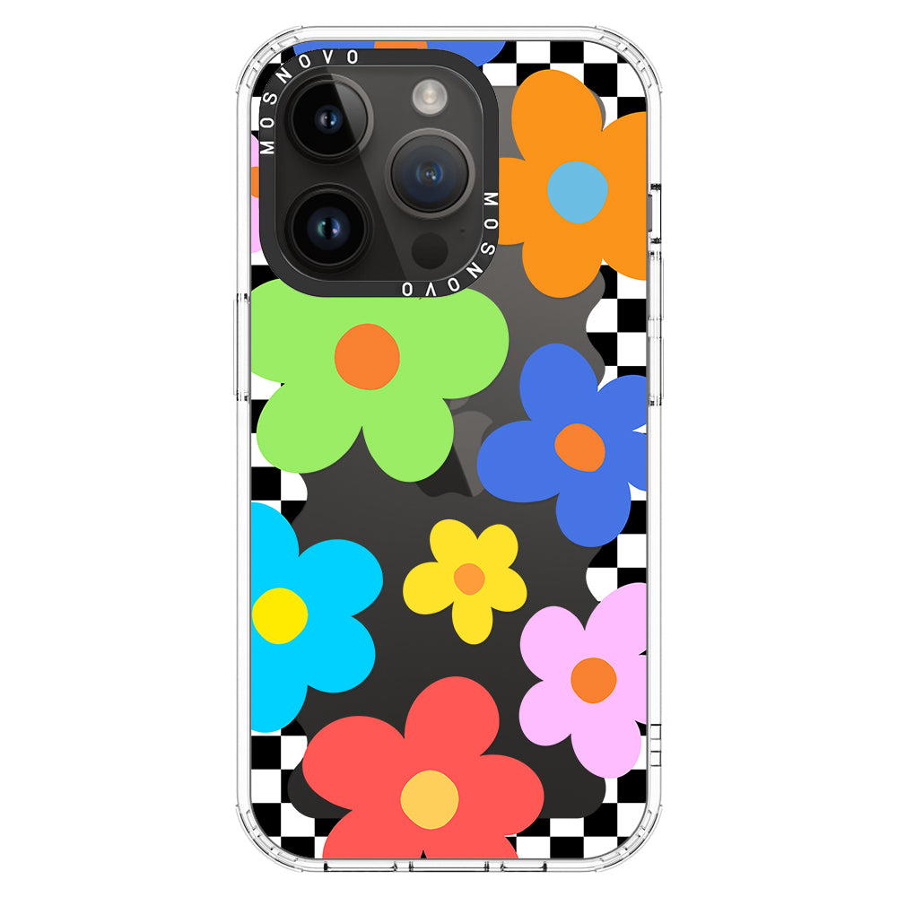 60's Checkered Floral Phone Case - iPhone 14 Pro Case - MOSNOVO