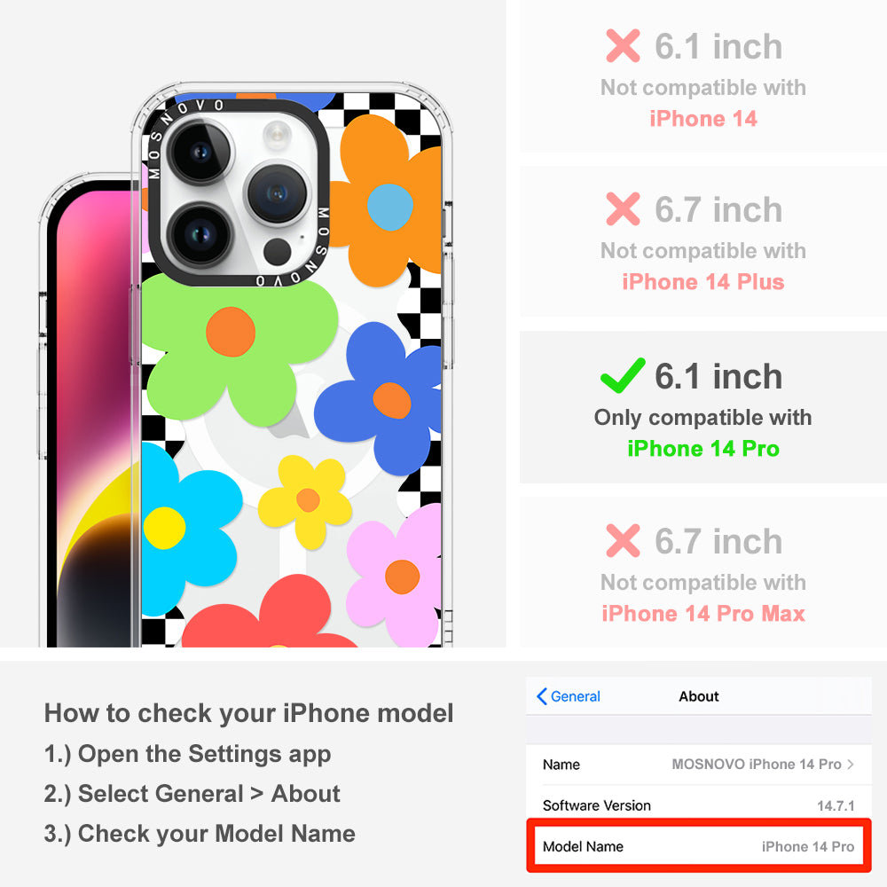 60's Checkered Floral Phone Case - iPhone 14 Pro Case - MOSNOVO