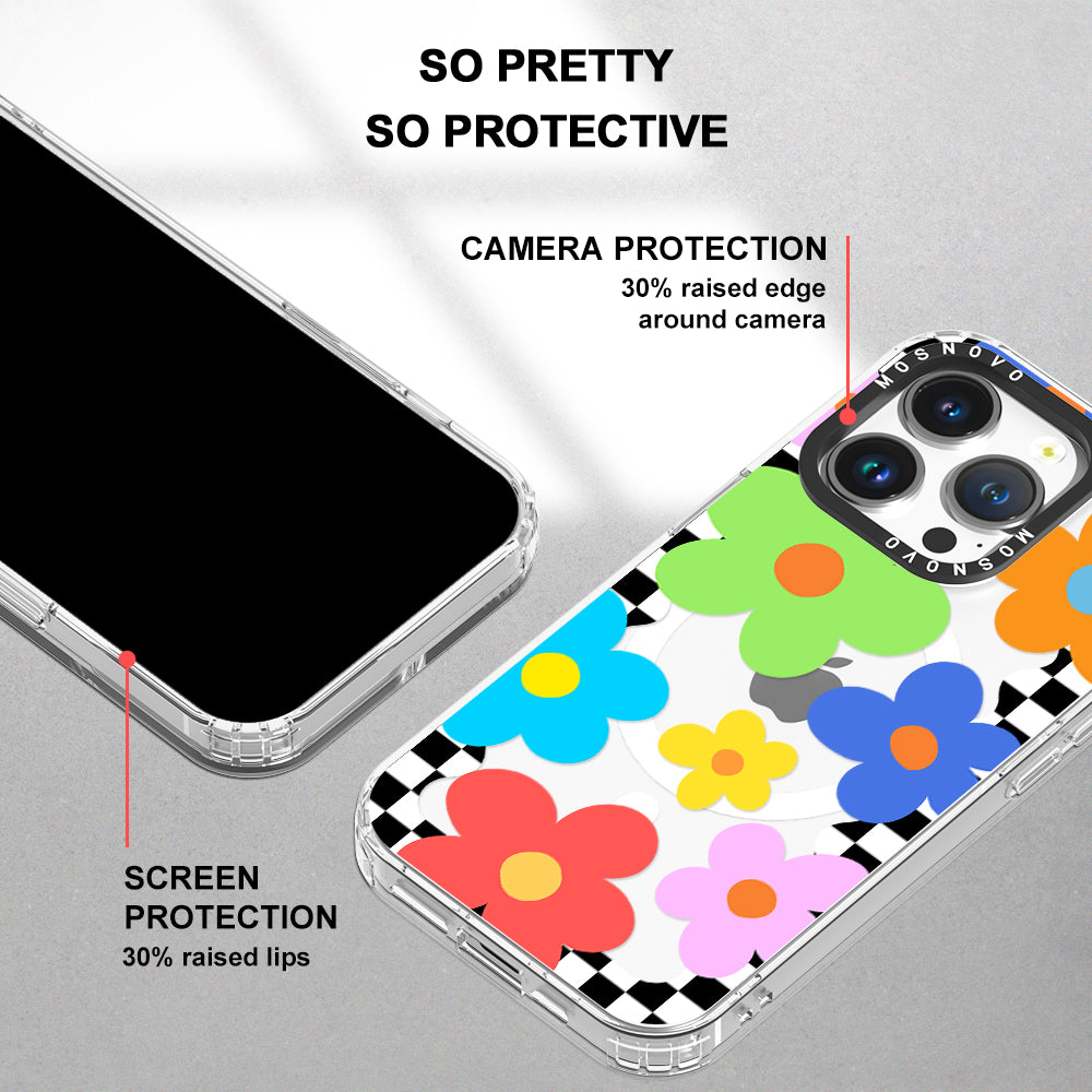 60's Checkered Floral Phone Case - iPhone 14 Pro Case - MOSNOVO