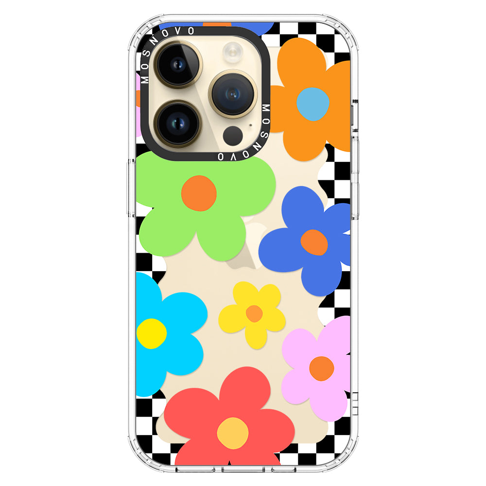 60's Checkered Floral Phone Case - iPhone 14 Pro Case - MOSNOVO