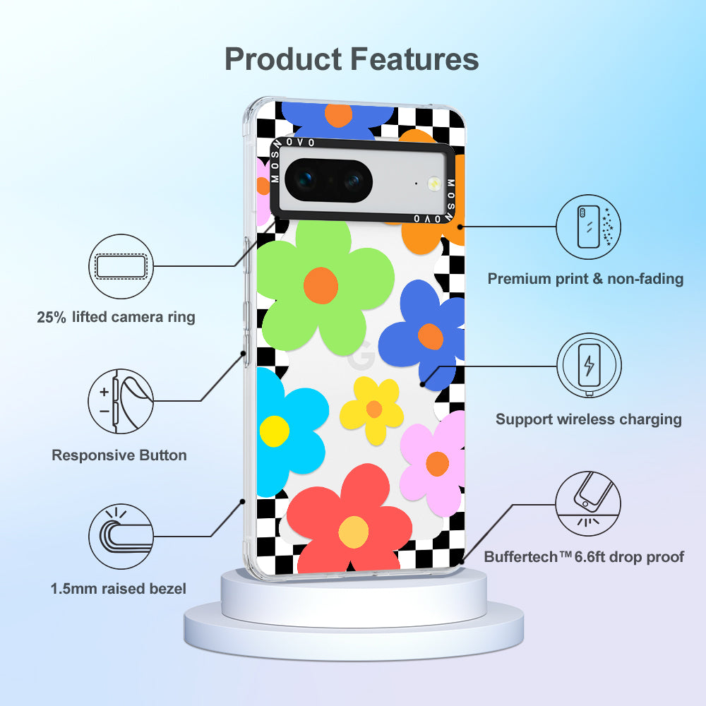 60's Checkered Floral Phone Case - Google Pixel 7 Case