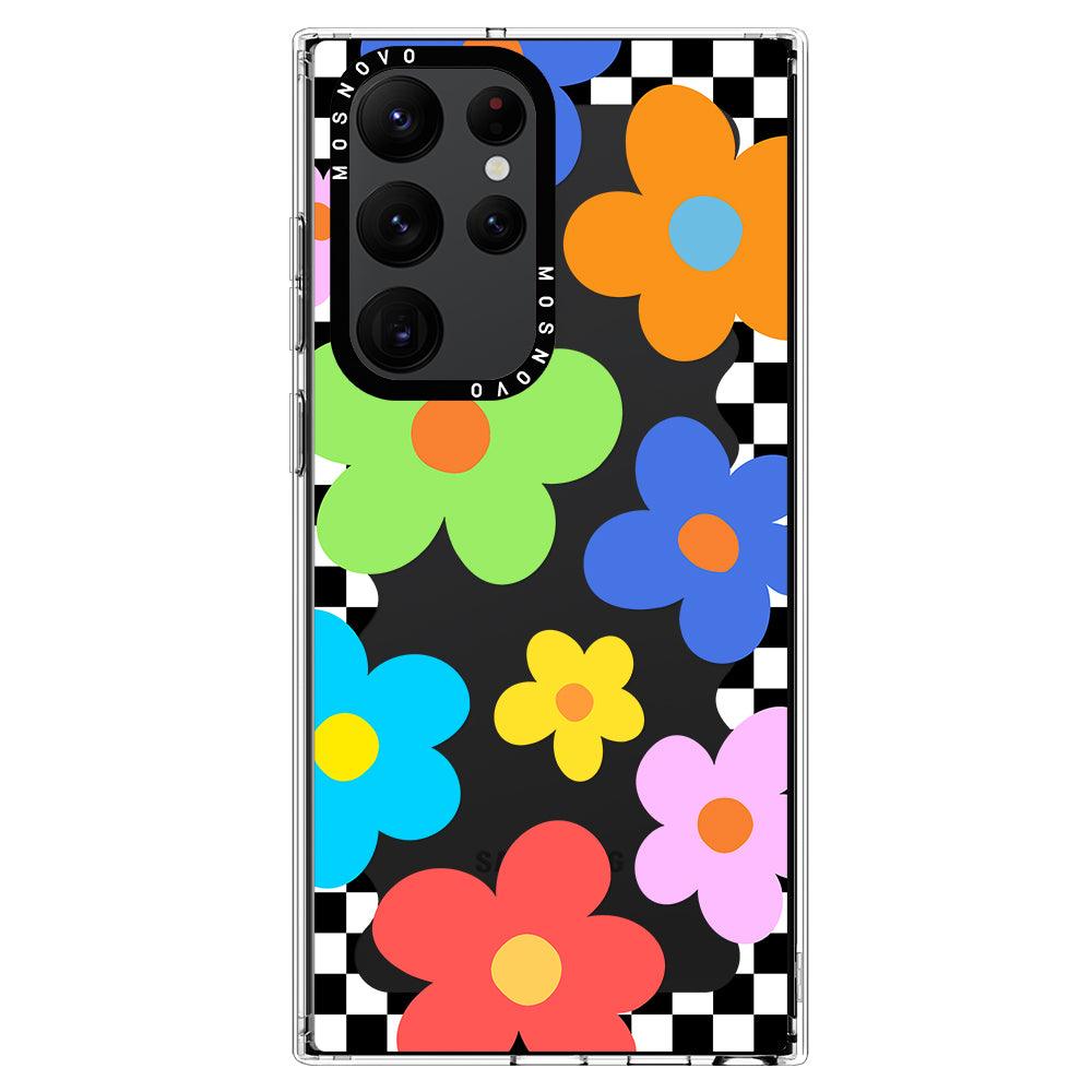 60's Checkered Floral Phone Case - Samsung Galaxy S22 Ultra Case