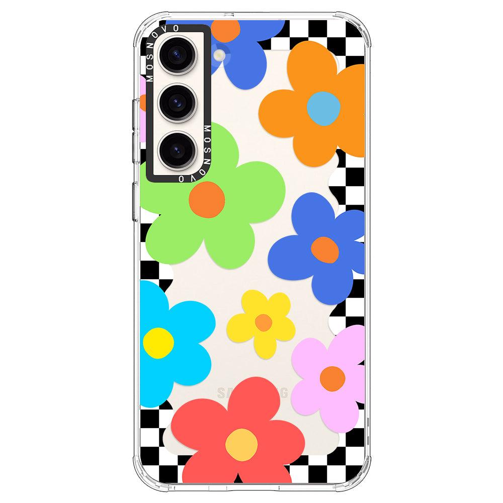 60's Checkered Floral Phone Case - Samsung Galaxy S23 Plus Case