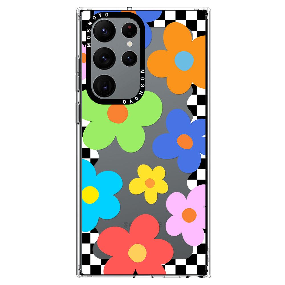 60's Checkered Floral Phone Case - Samsung Galaxy S22 Ultra Case