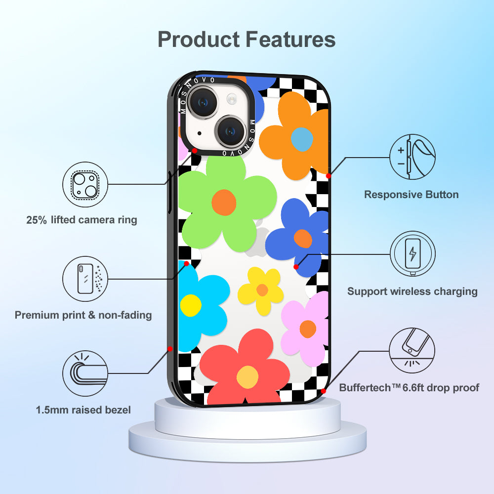 60's Checkered Floral Phone Case - iPhone 14 Plus Case