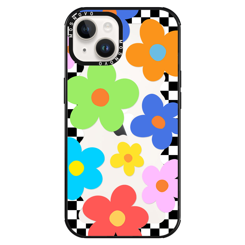 60's Checkered Floral Phone Case - iPhone 14 Plus Case