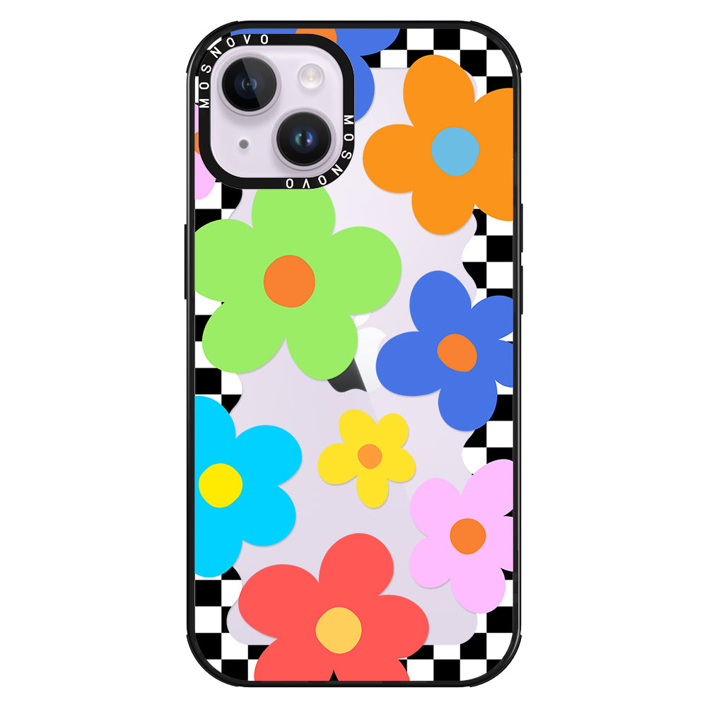 60's Checkered Floral Phone Case - iPhone 14 Plus Case