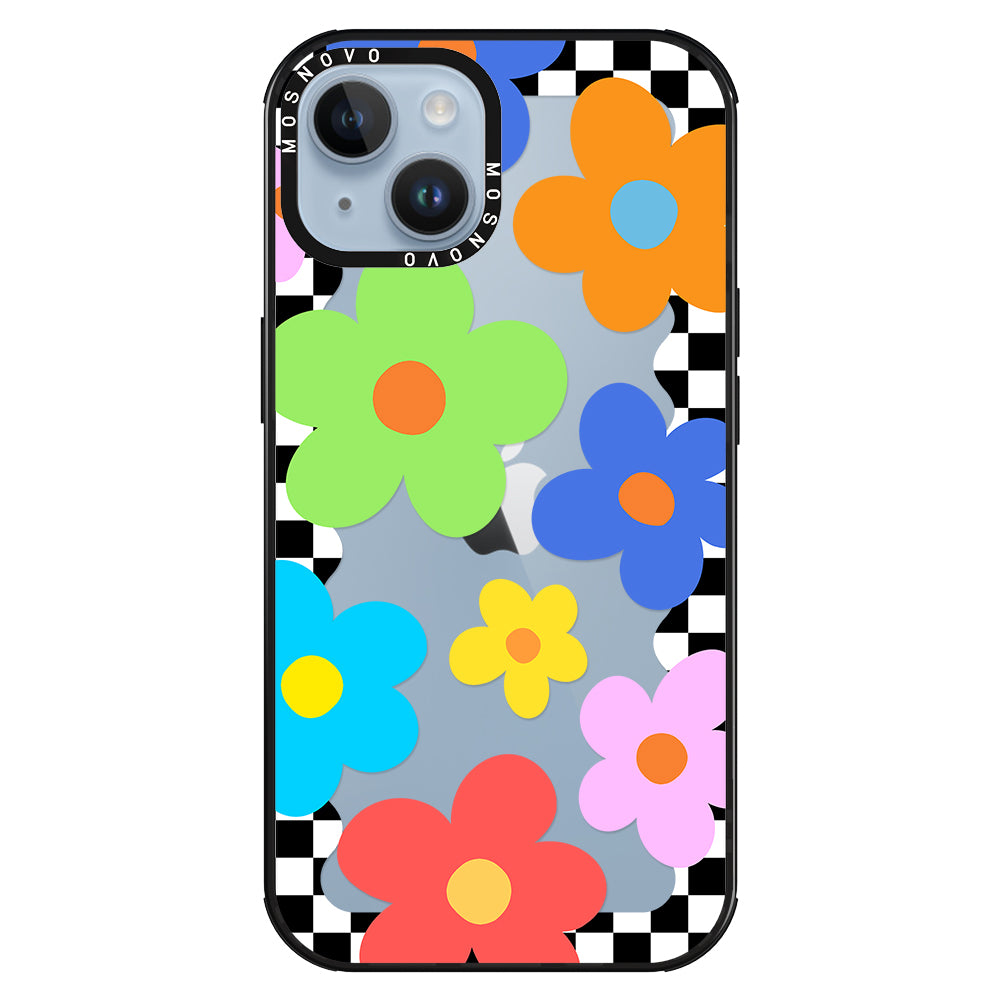 60's Checkered Floral Phone Case - iPhone 14 Plus Case