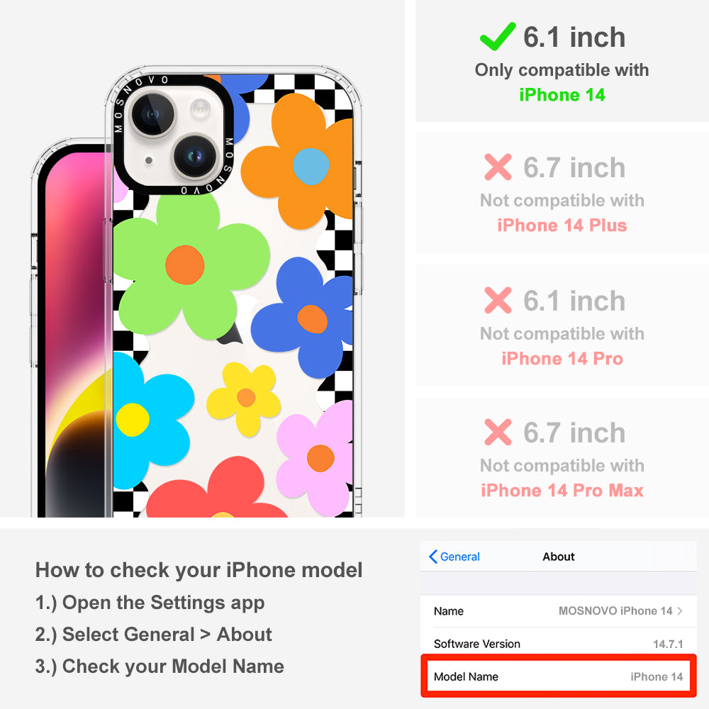 60's Checkered Floral Phone Case - iPhone 14 Case