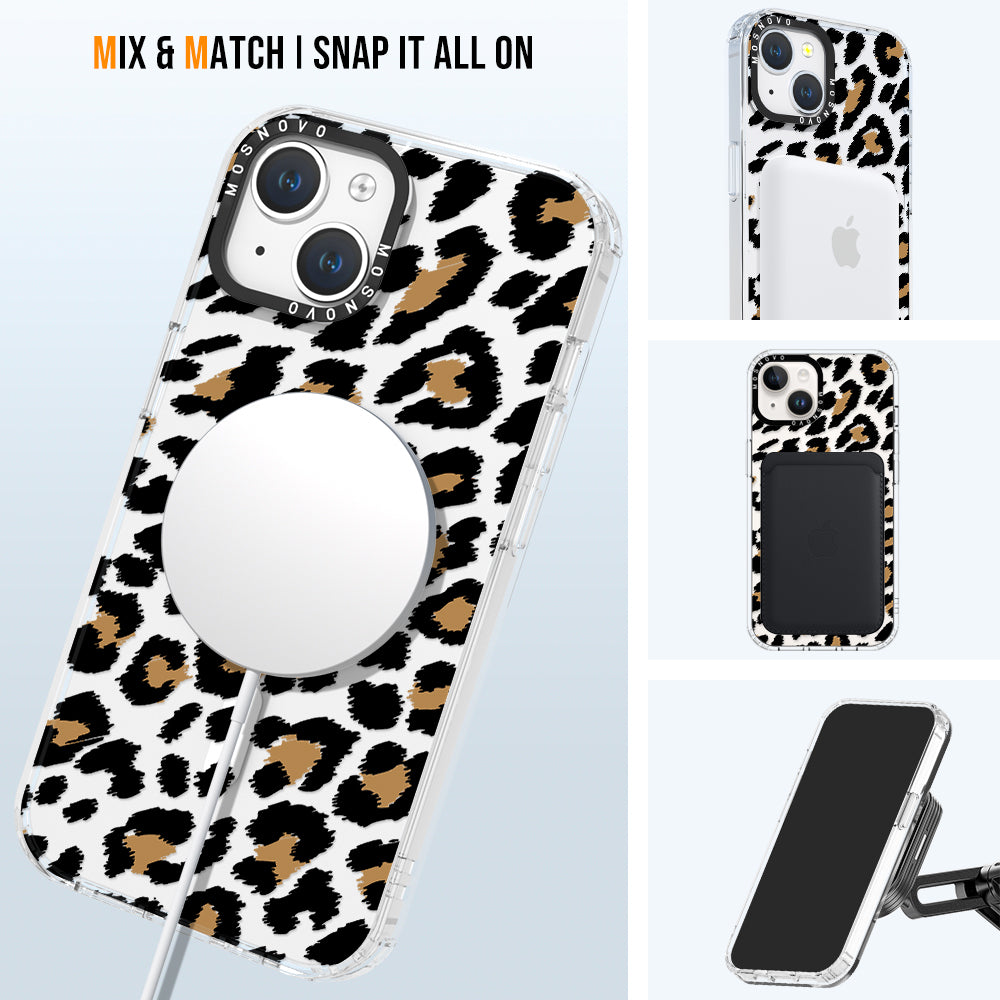 Leopard Print Phone Case - iPhone 14 Plus Case Clear With MagSafe