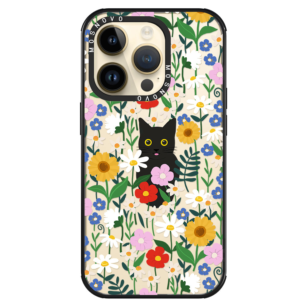 Black Cat in Garden Phone Case - iPhone 14 Pro Case