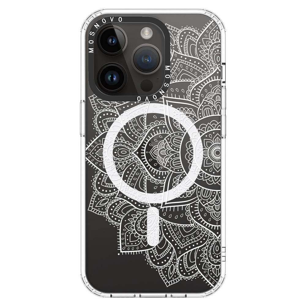 Half Mandala Phone Case - iPhone 14 Pro Case Clear With MagSafe