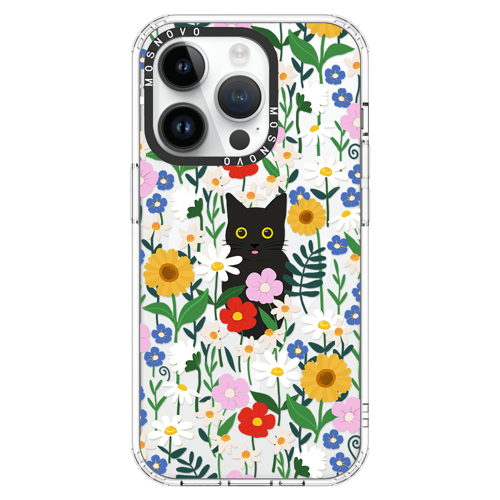 Black Cat in Garden Phone Case - iPhone 14 Pro Case
