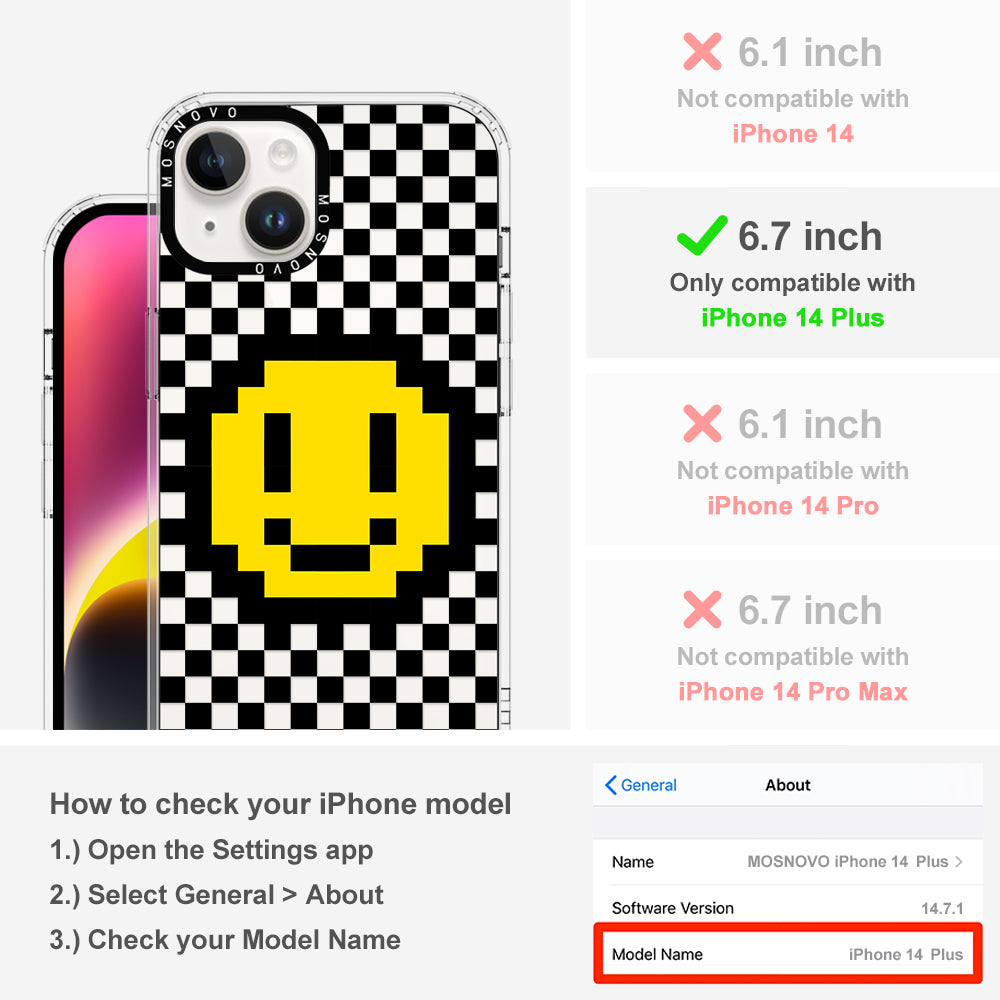 Smile Checkered Phone Case - iPhone 14 Plus Case