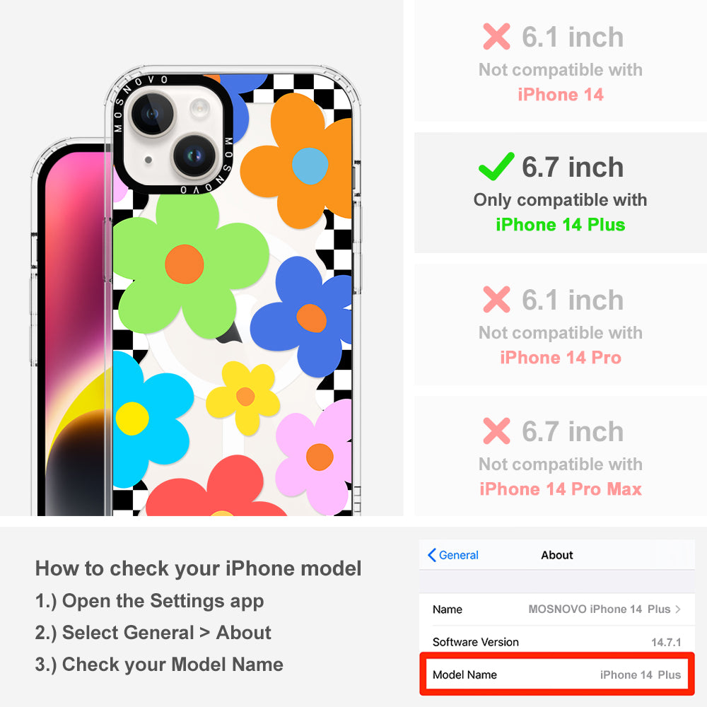 60's Checkered Floral Phone Case - iPhone 14 Plus Case