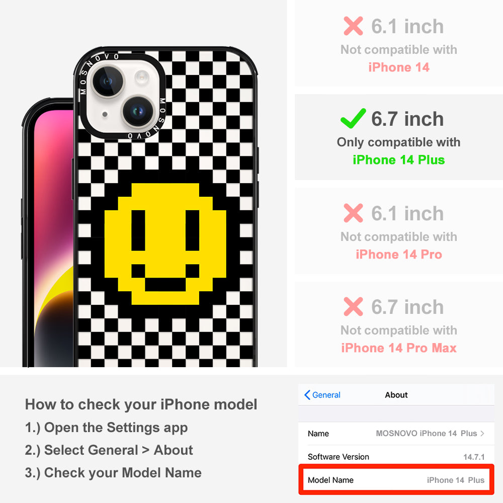 Smile Checkered Phone Case - iPhone 14 Plus Case