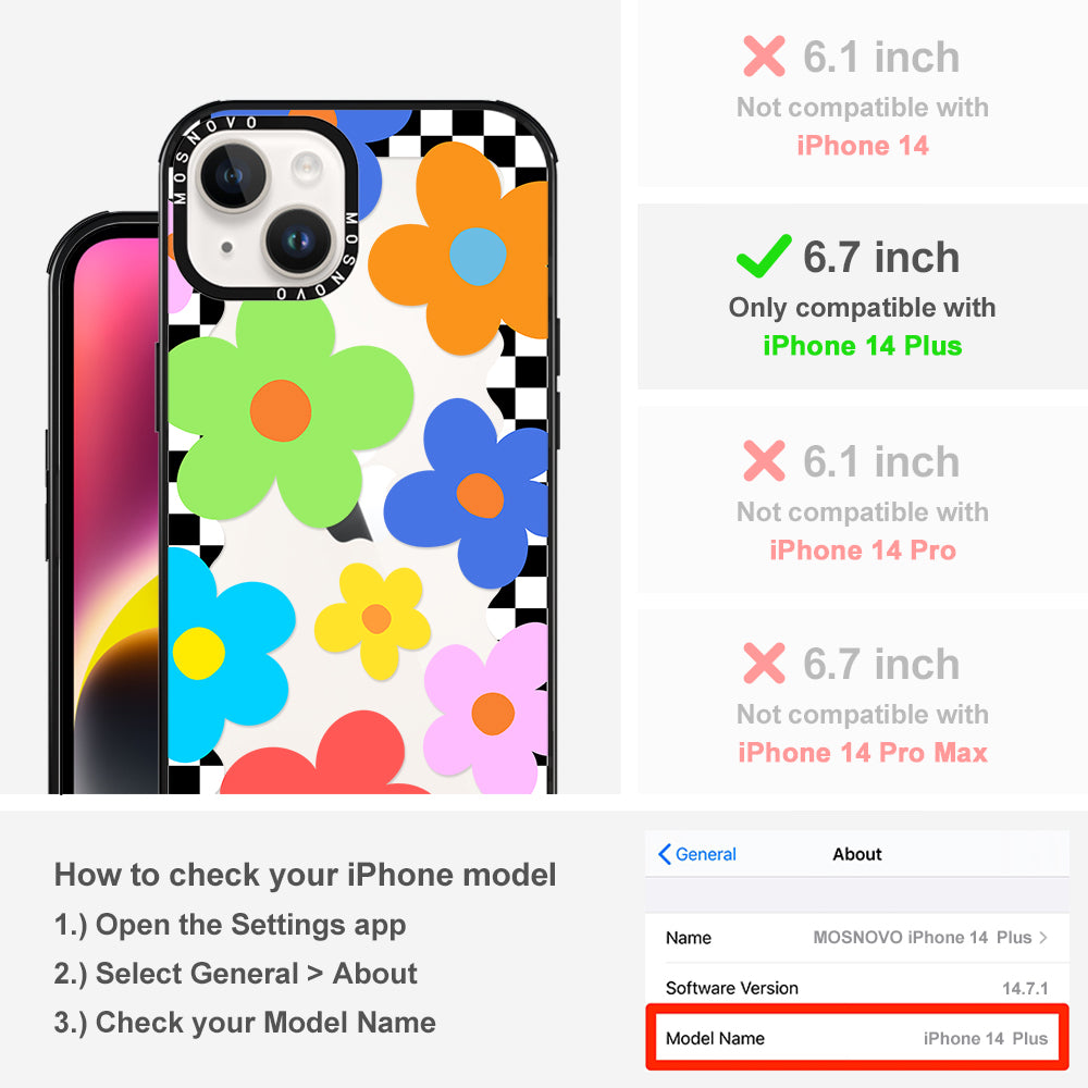60's Checkered Floral Phone Case - iPhone 14 Plus Case