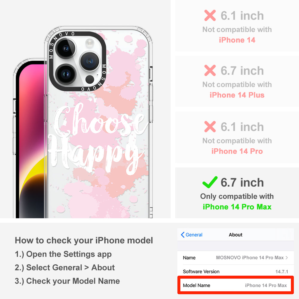 Choose Happy Phone Case - iPhone 14 Pro Max Case Clear With MagSafe