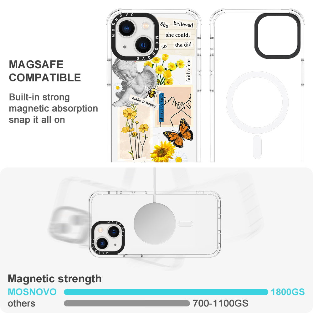 Vintage Collage Sunflower Butterfly Phone Case - iPhone 13 Case - MOSNOVO