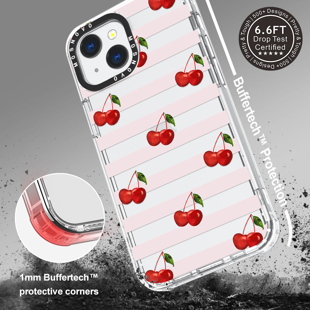 Pink Stripes Cherry Phone Case - iPhone 13 Case - MOSNOVO