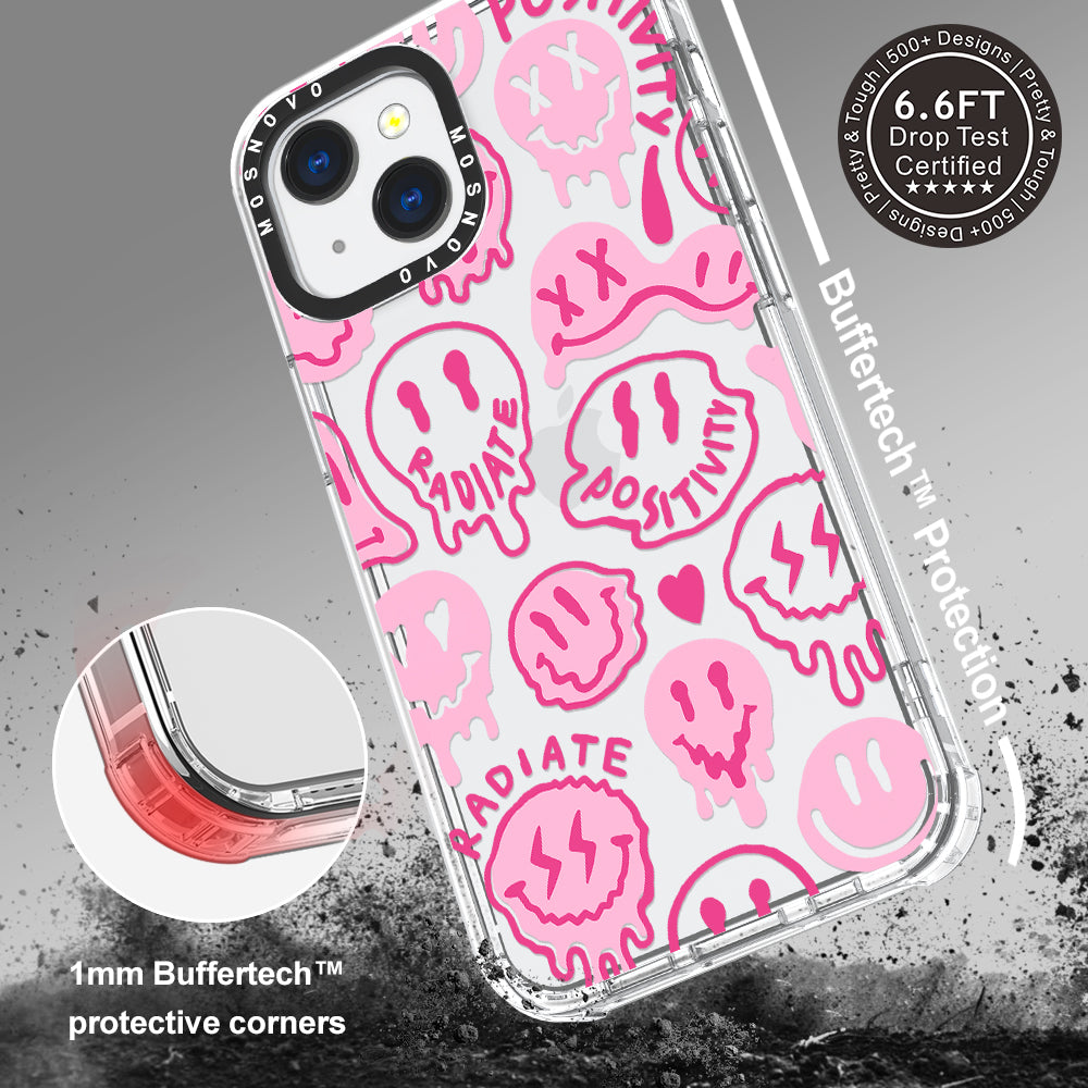 Pink Dripping Smiles Positivity Radiate Face Phone Case - iPhone 13 Case - MOSNOVO