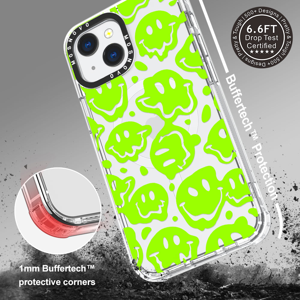 Distorted Green Smiles Face Phone Case - iPhone 13 Case - MOSNOVO