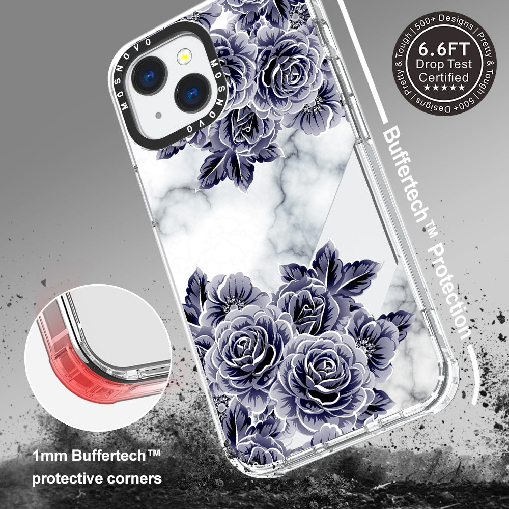 Marble with Purple Flowers Phone Case - iPhone 13 Case - MOSNOVO