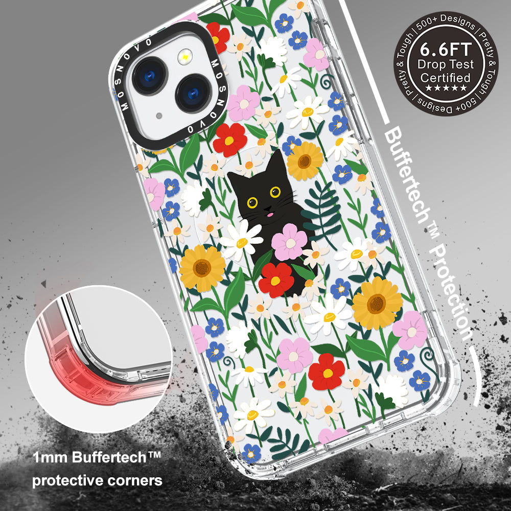 Black Cat in Garden Phone Case - iPhone 13 Case - MOSNOVO