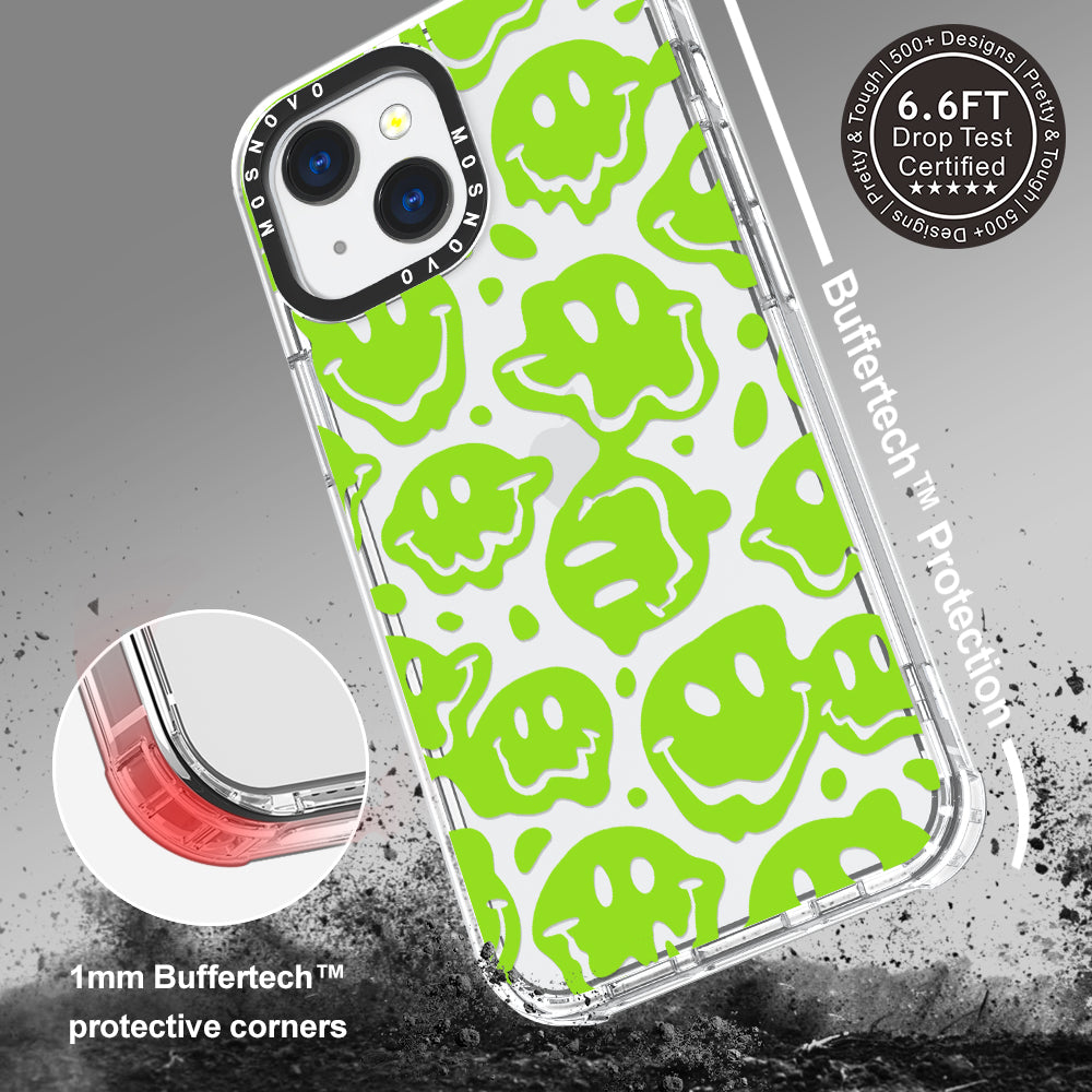 Distorted Green Smiles Face Phone Case - iPhone 13 Case - MOSNOVO