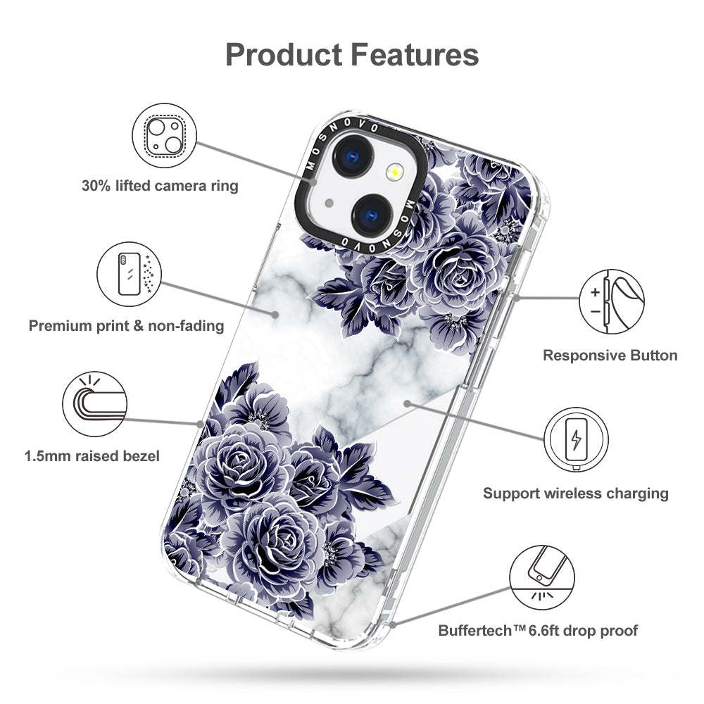 Marble with Purple Flowers Phone Case - iPhone 13 Case - MOSNOVO