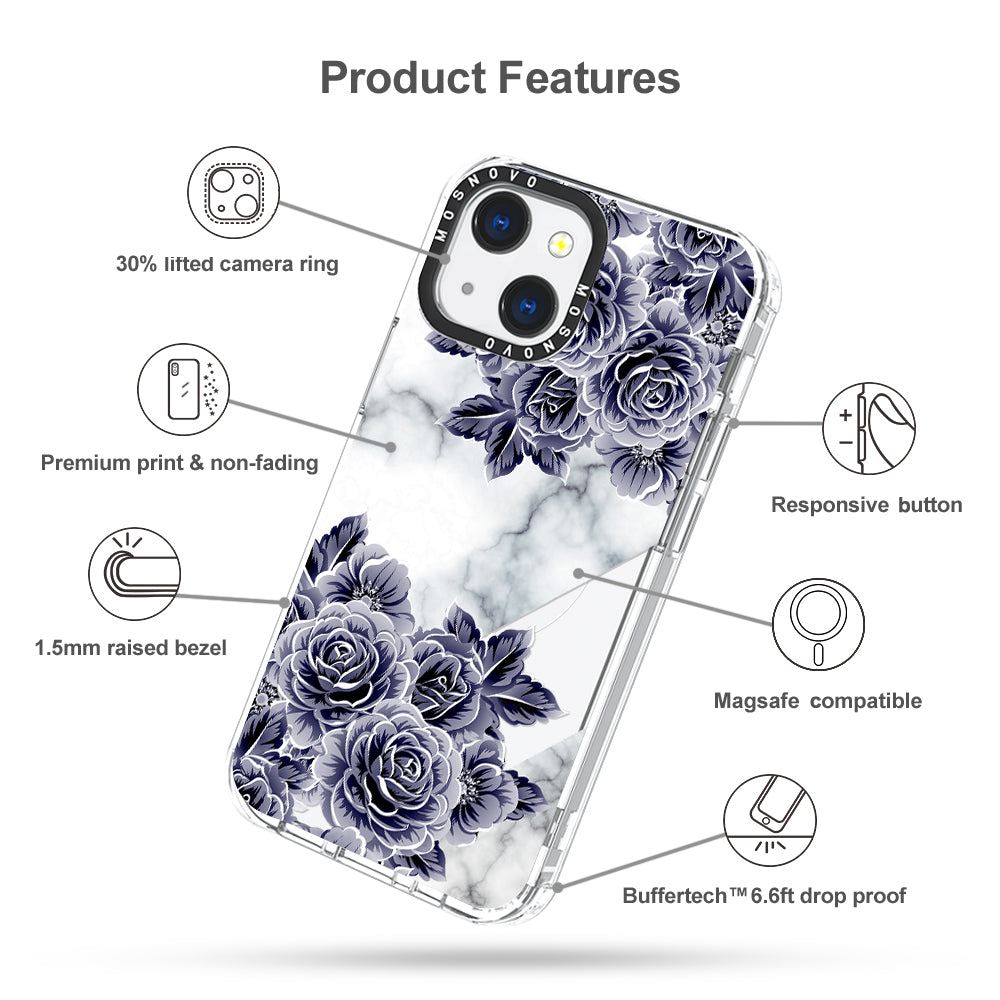 Marble with Purple Flowers Phone Case - iPhone 13 Case - MOSNOVO