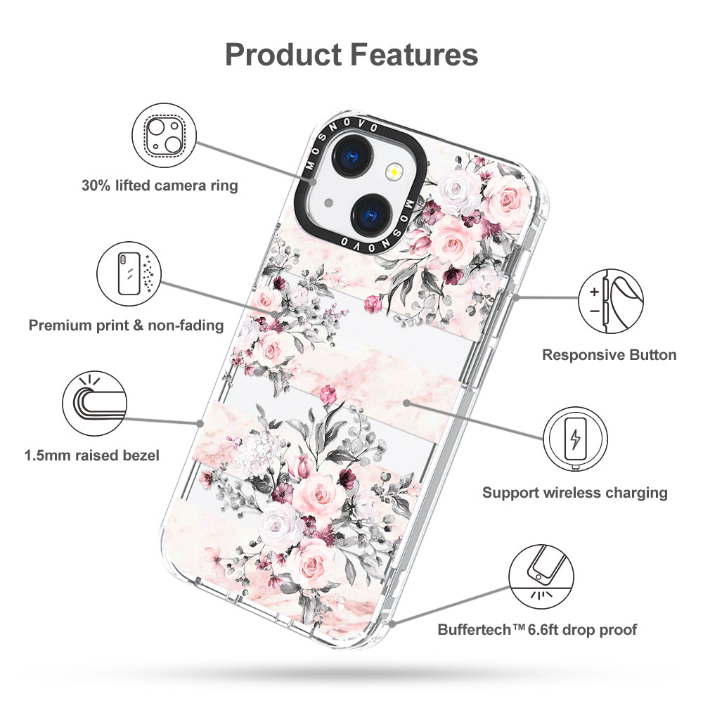 Pink Marble Flowers Phone Case - iPhone 13 Case - MOSNOVO