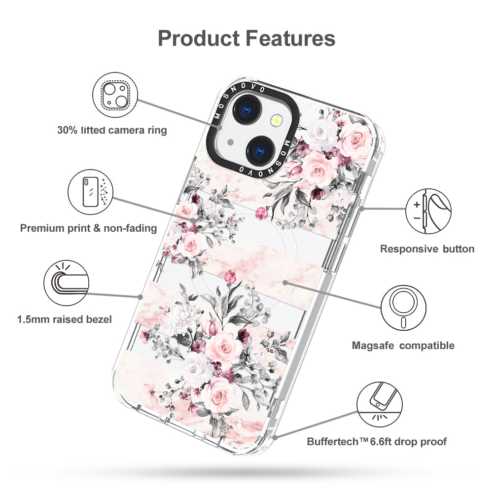 Pink Marble Flowers Phone Case - iPhone 13 Case - MOSNOVO