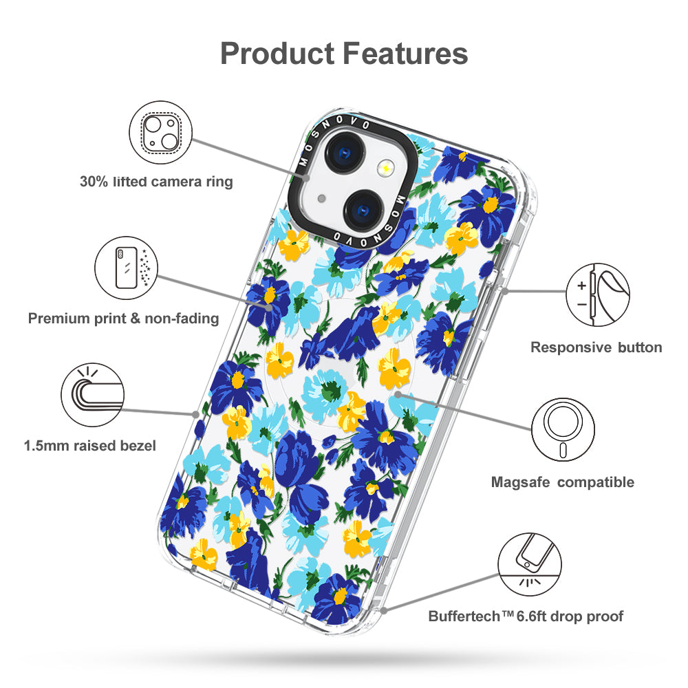 Vintage Blue Floral Phone Case - iPhone 13 Case - MOSNOVO