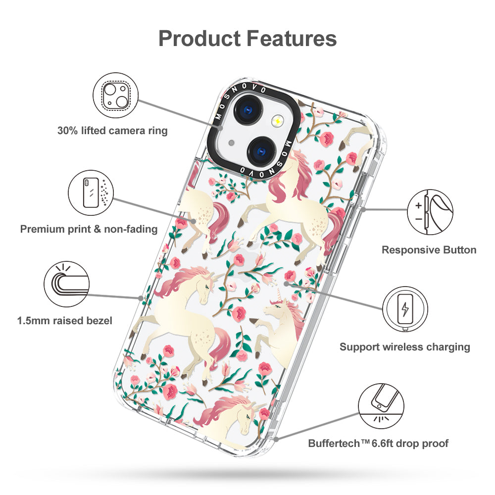 Unicorn with Floral Phone Case - iPhone 13 Case - MOSNOVO