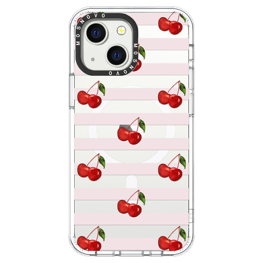 Pink Stripes Cherry Phone Case - iPhone 13 Case - MOSNOVO