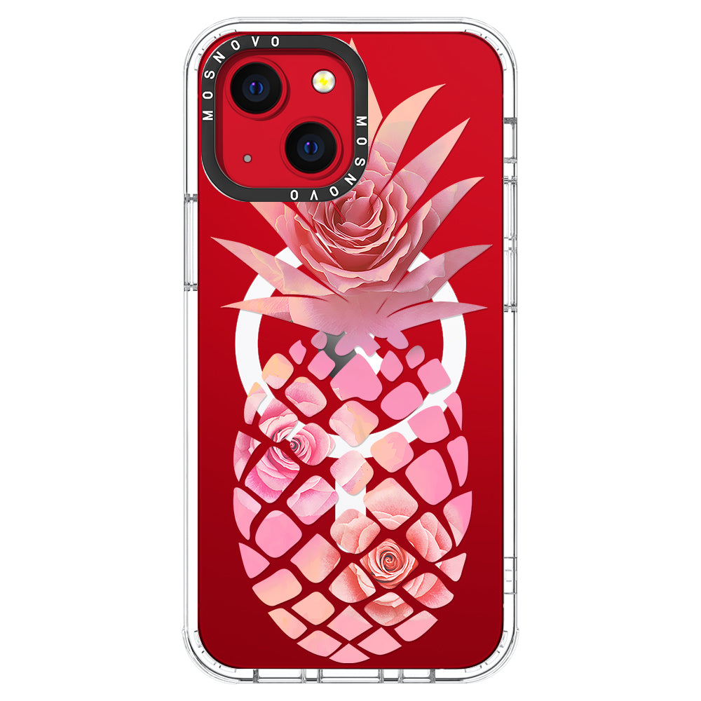 Pink Floral Pineapple Phone Case - iPhone 13 Case - MOSNOVO