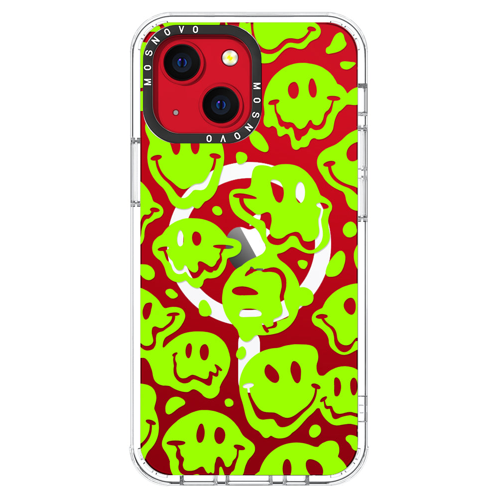 Distorted Green Smiles Face Phone Case - iPhone 13 Case - MOSNOVO