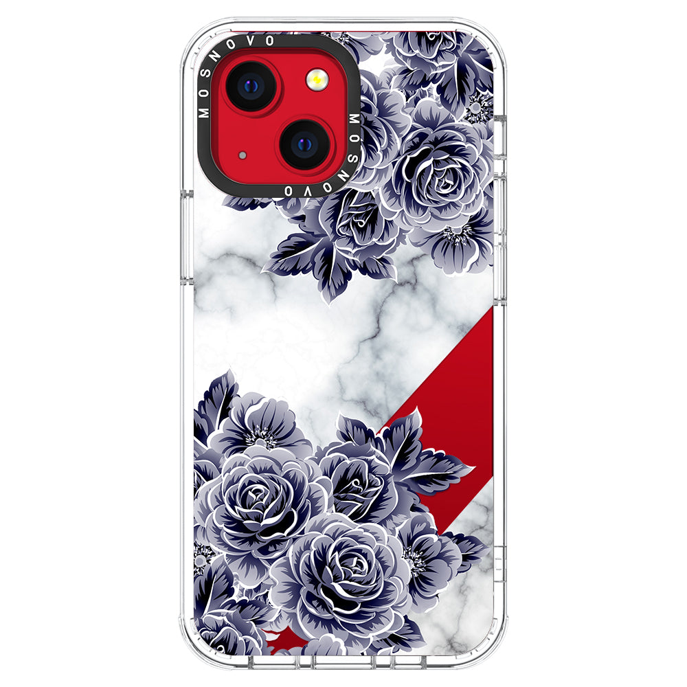 Marble with Purple Flowers Phone Case - iPhone 13 Case - MOSNOVO