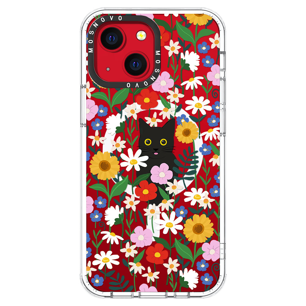 Black Cat in Garden Phone Case - iPhone 13 Case - MOSNOVO